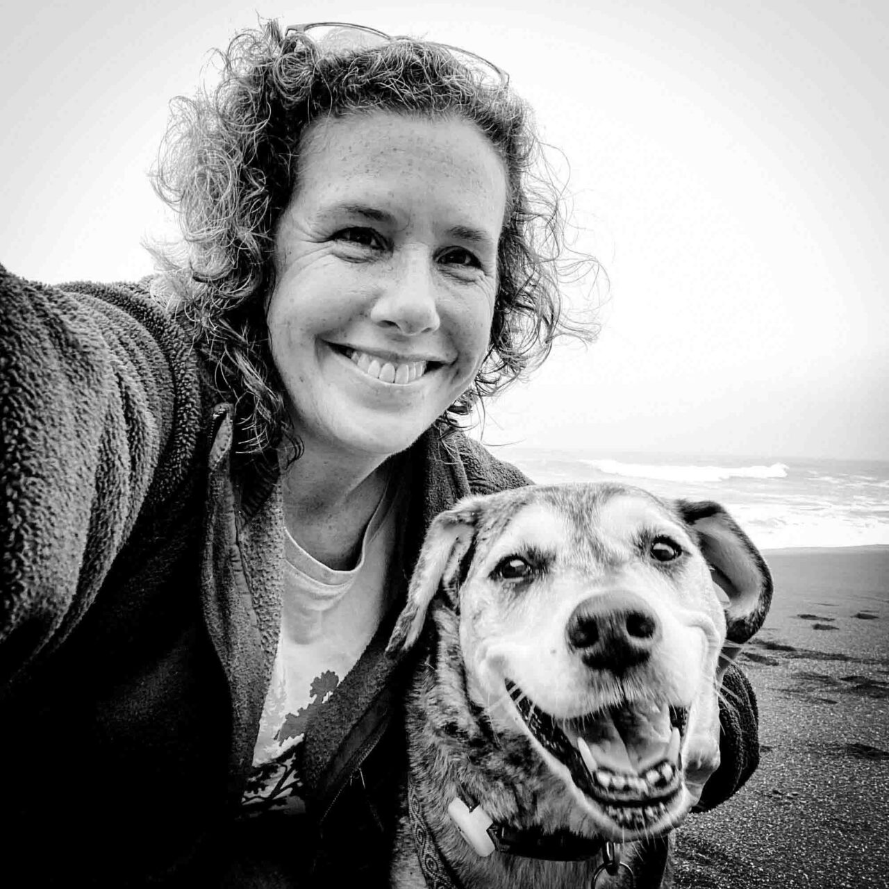 My dog and me on the beach in Pacifica, California